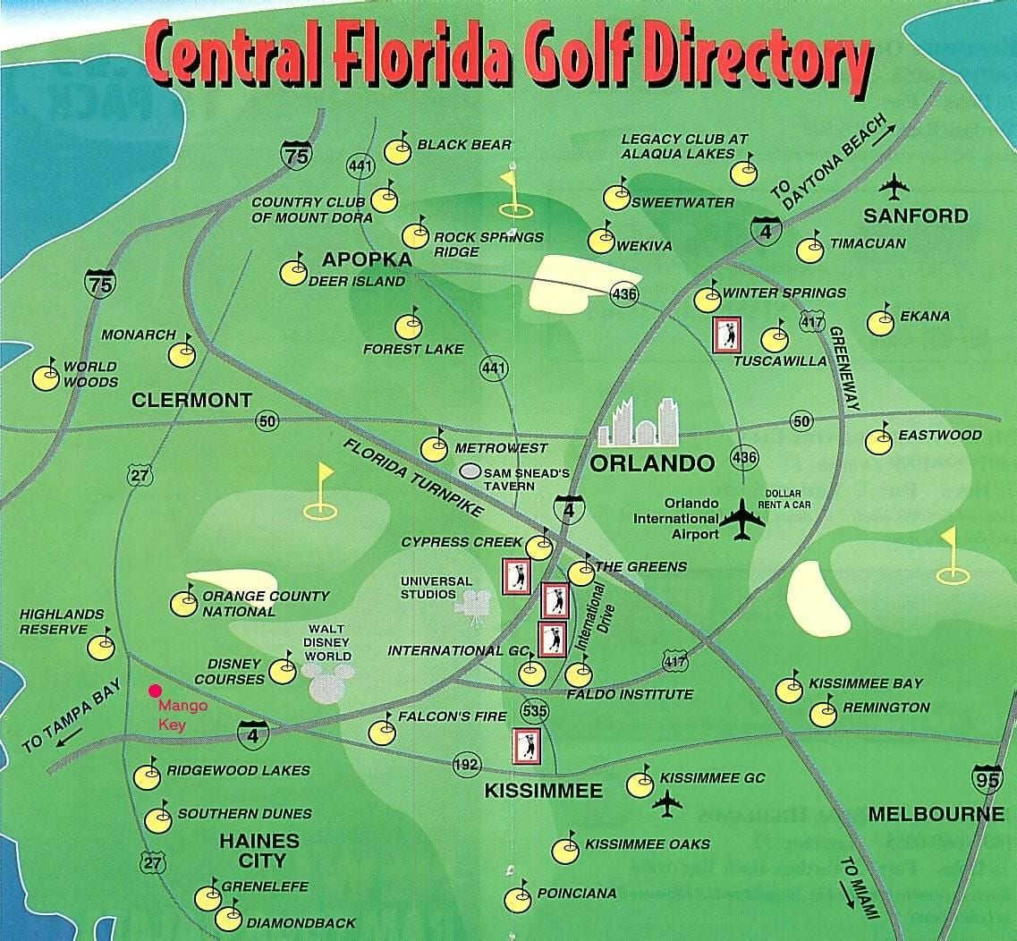 mapa de Orlando campos de golfe