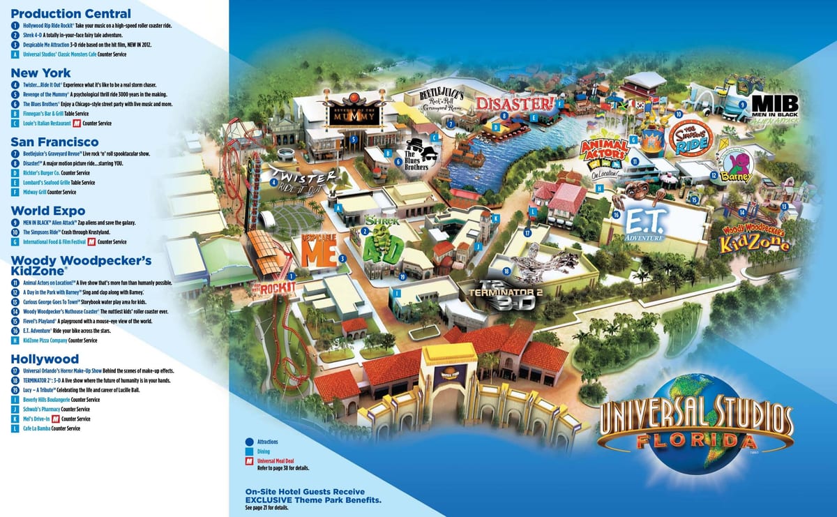 A Universal Studios de Orlando mapa do parque